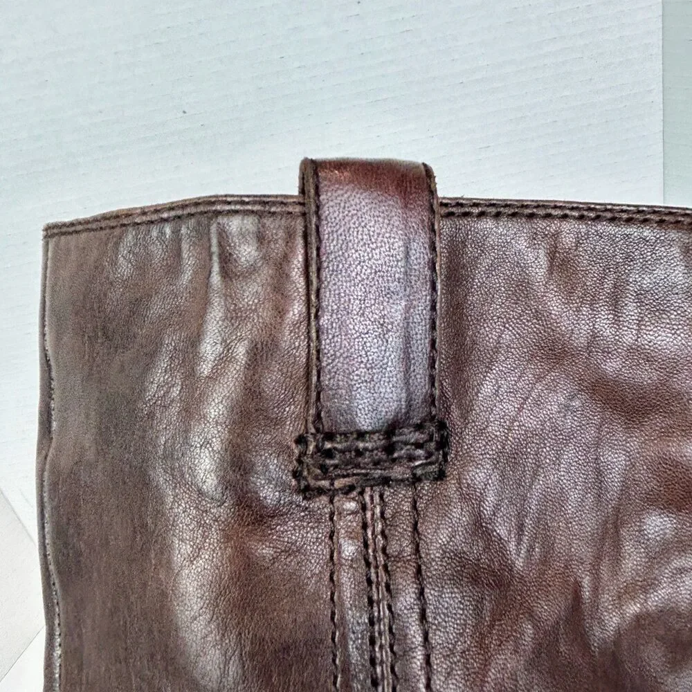 Frye Anna Pull On Riding Boots Full Leather Under the Knee High Dark Brown sz 9